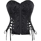 HEBEBRIDAL Satin Corset Tops For Women Sexy Overbust Shapewear Lingerie Plus Size Bustier Lace Up Waist Bodysuit