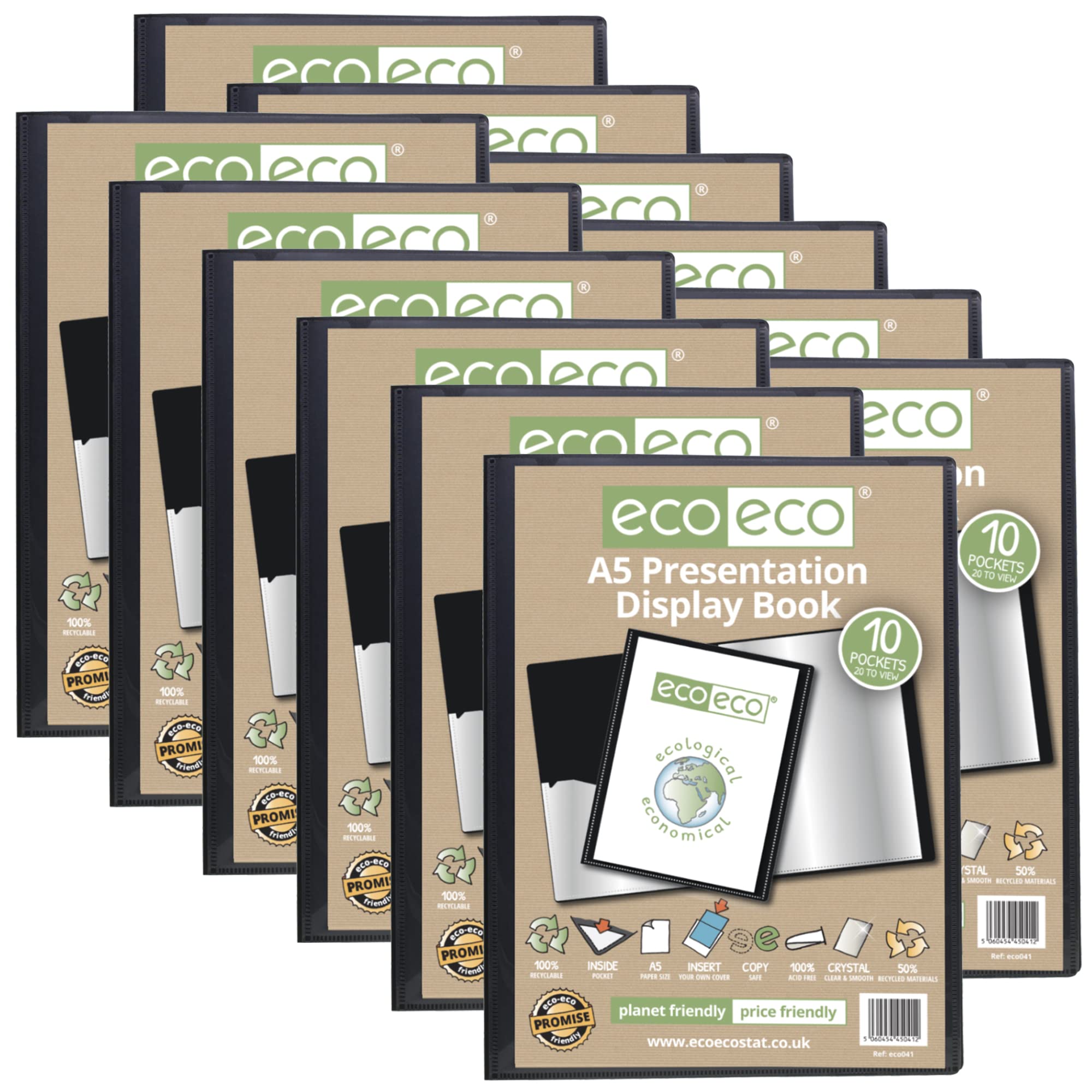 Eco-eco A5 50% Recycled 10 Pocket Presentation Display Book Folder (Pack of 12),eco041x12