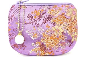 GOLDEN AMY Handmade Jewelry Pouch Women Coin Purse Brocade Zipper Wallet Silk Makeup Bag - PINK