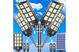 loyoele 4-Pack 3200W Solar Street Light,Solar Street Lights Outdoor Waterproof, 240000LM 7000K Solar Powered Street Light,Dusk to Dawn,with Motion Sensor,LED Wide Angle Lamp