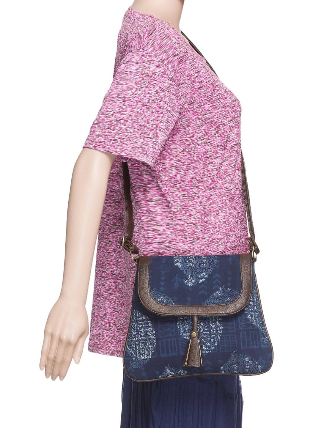 vivinkaa indigo ethnic printed sling bag for women