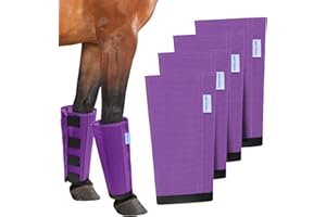 OAHELAKE Mesh Horse Fly Boots Set of 4, Loose Fitting Leggings for Horses, Reduce Stressful Stomping, Breathable Adjustable and Universal Fit for 4 Legs, Reliable Stay Put (Purple)