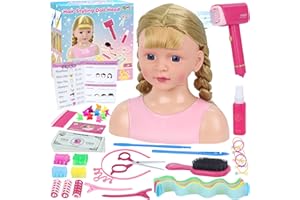 GIFTS2U Doll Head for Hair Styling Kids, Pretend Play Hair Salon Toys for Girls with Hairdryer Hair Accessories, Princess Birthday Toys Gifts for 3 4 5 6 7 8 Years Old