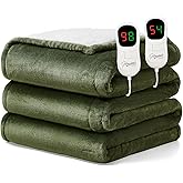 Homemate Electric Heated Blanket King Size - 100"x90" Heating Blanket King Size Dual Control 1/2/4/6/8 Hours Auto-Off 10 Heat Level Over-Heat Protection Flannel Sherpa ETL Certification