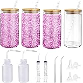 Sel Natural Snow Globe Tumbler Supplies for Glitter Kit DIY Glass Cup Gift,16oz Pre Drilled Double Wall Snow Globe Cup, Plastic Clear Tumblers with Squeeze Bottle Funnel Tweezer Bent Syringe (4)