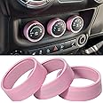 Audio Air Conditioning Button Cover Decoration Twist Switch Ring Trim for Jeep Wrangler JK JKU Patriot 2011-2018, Compass 11-16, Liberty 08-12, Dodge Challenger 08-14 Interior Accessories Pink 3PCS