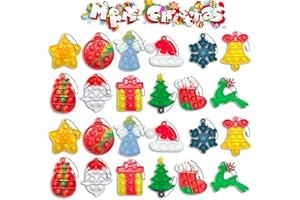 24 Pcs Christmas Mini Push Pop Bubble Fidget Toy,Christmas Mini Keychain Bubble Pop Toy, Fidget Keychain Relieve Anxiety Stre
