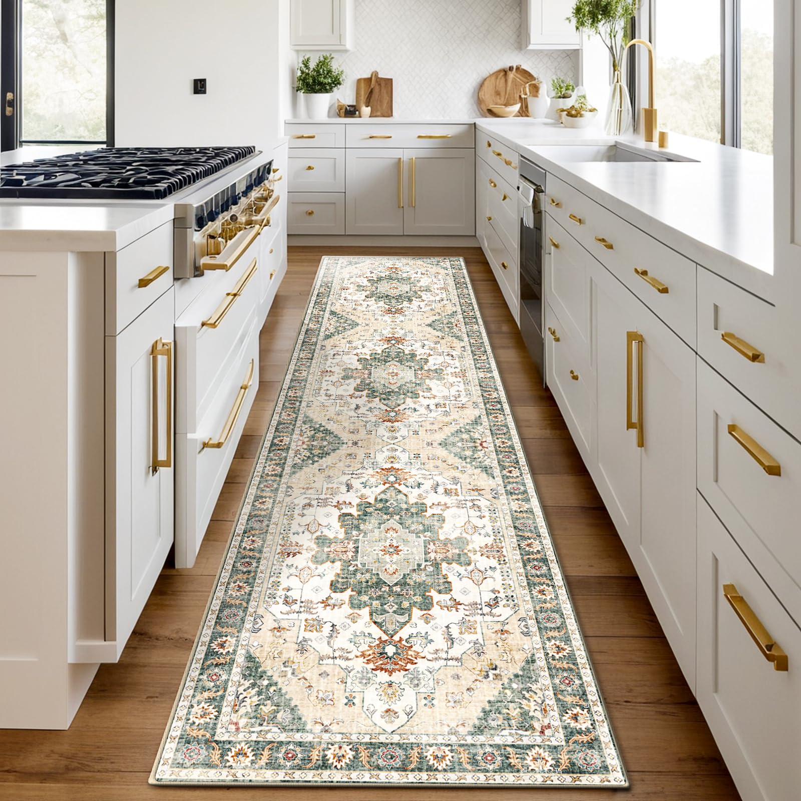 Photo 1 of Roseek Rug Runners for Hallways Non Slip, 2.6x8 Kitchen Rugs Washable Vintage, Boho Area Rug for Living Room, Low Pile Distressed Rugs Carpet Runners for Bedroom, Entryway, Laundry
