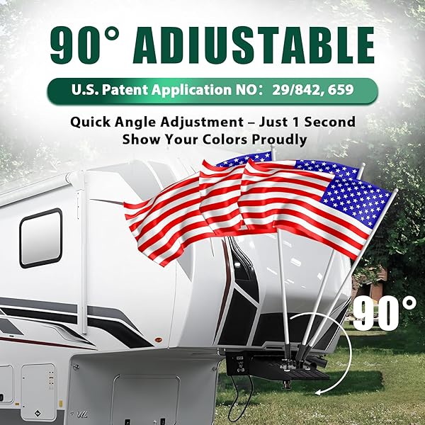 EZIRVLIFE MAGNETIC FLAG POLE HOLDER FOR 5TH WHEEL RV HITCH FLAG POLE HOLDER FOR FIFTH WHEEL HITCH – 90° ADJUSTABLE ANGLE – NO DRILLING REQUIRED SUITABLE FOR CAMPERS, TRAILERS,RV (TRIPLE)