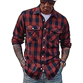 PJ PAUL JONES Mens Flannel Plaid Shirt Casual Long Sleeve Button Down Shirts with Pockets