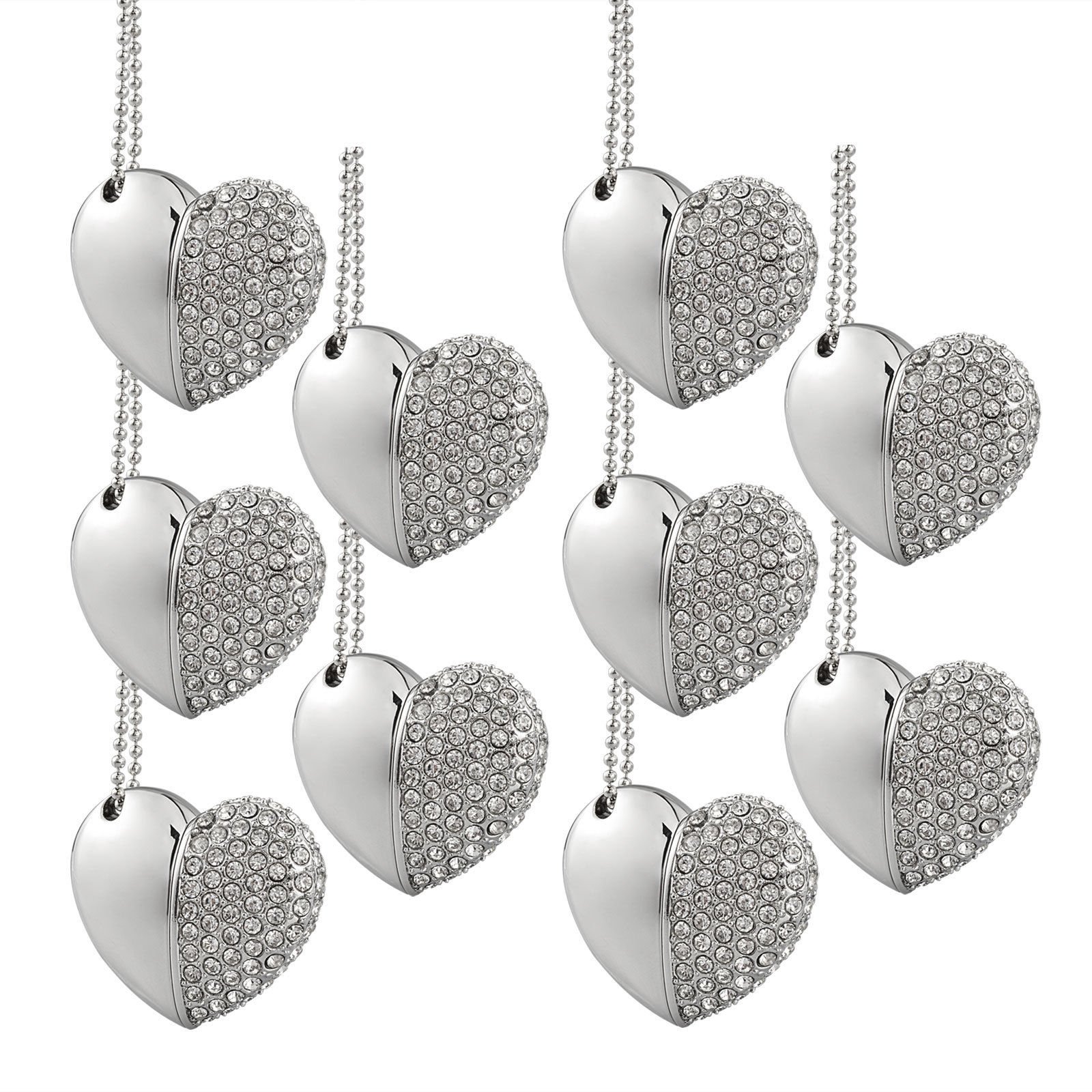 A Plus 10pcs 16GB USB 3.0 Memory Stick Jewelry Necklace for Christmas USB 3.0 Flash Drive 16G Silver Metal Heart