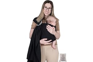 MEBIEN TOUCHE DE LA NATURE Baby Sling and Ring Sling 100% Cotton Muslin Infant Carrier, Ring Sling Baby Carrier Front and Chest Newborn Carrier Baby Carrier Wrap, Toddler Carrier (Black)