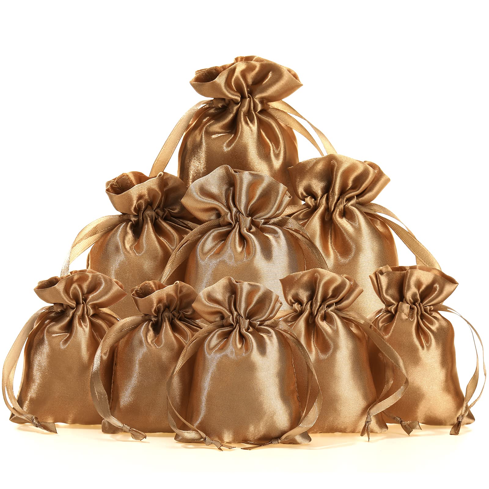 Shappy 50 Pieces 3 x 4 Inch Satin Bags with Drawstring Gift Pouch Mini Jewelry Bags Small Wedding Gift Bags Candy Pouches in Soft and Smooth Satin Fabric (Champagne)