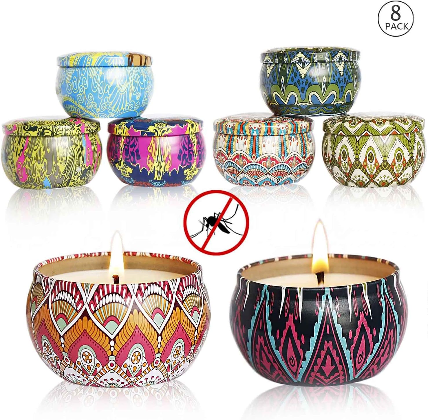 XYUT Citronella Scented Candles Set 8 Natural Soy Wax Travel Tin 2.5oz, Outdoor and Indoor