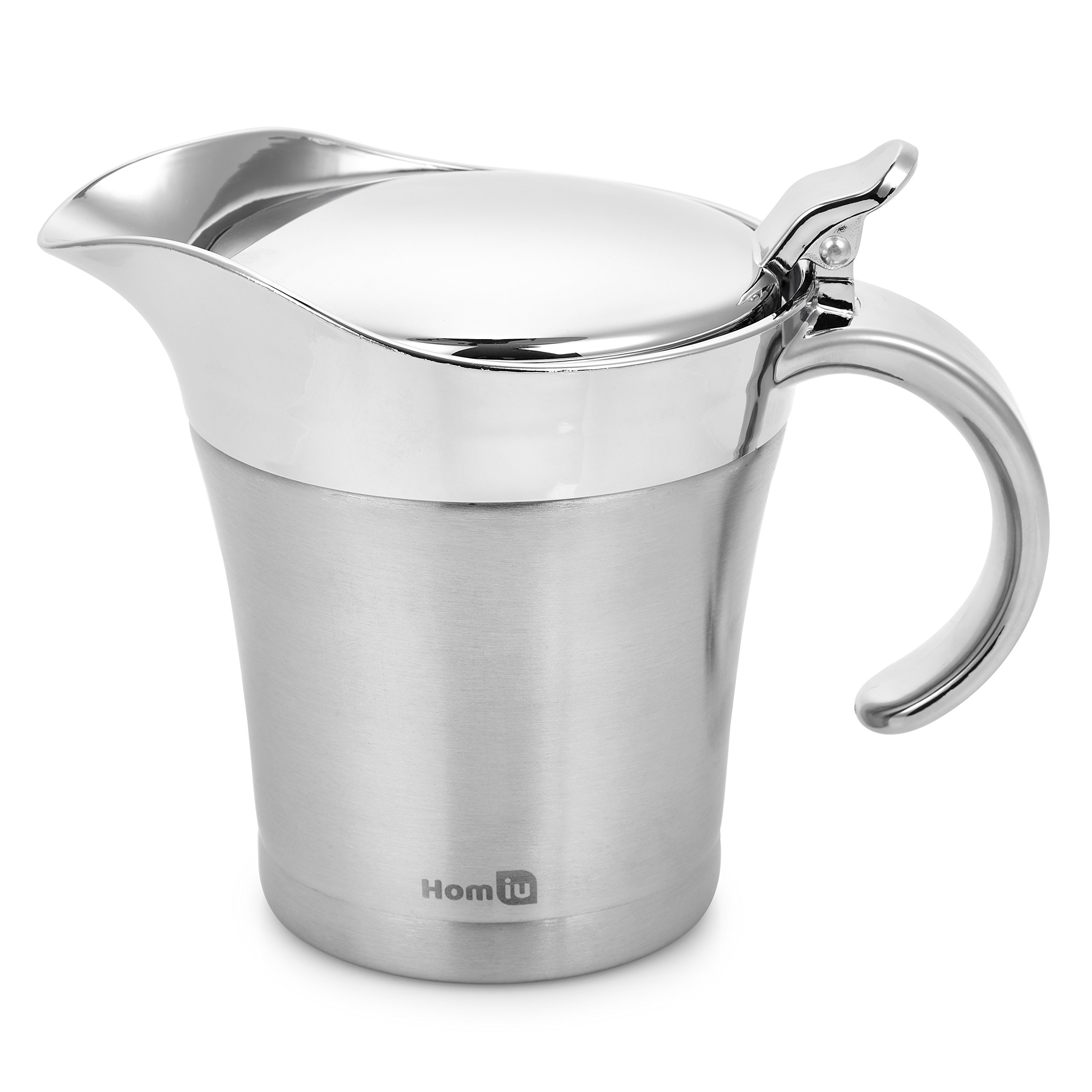 Homiu Gravy Boat Stainless Steel Double Insulated Hinged 500ml Large Capacity Perfect for Gravy, Custard, Cream or Sauce