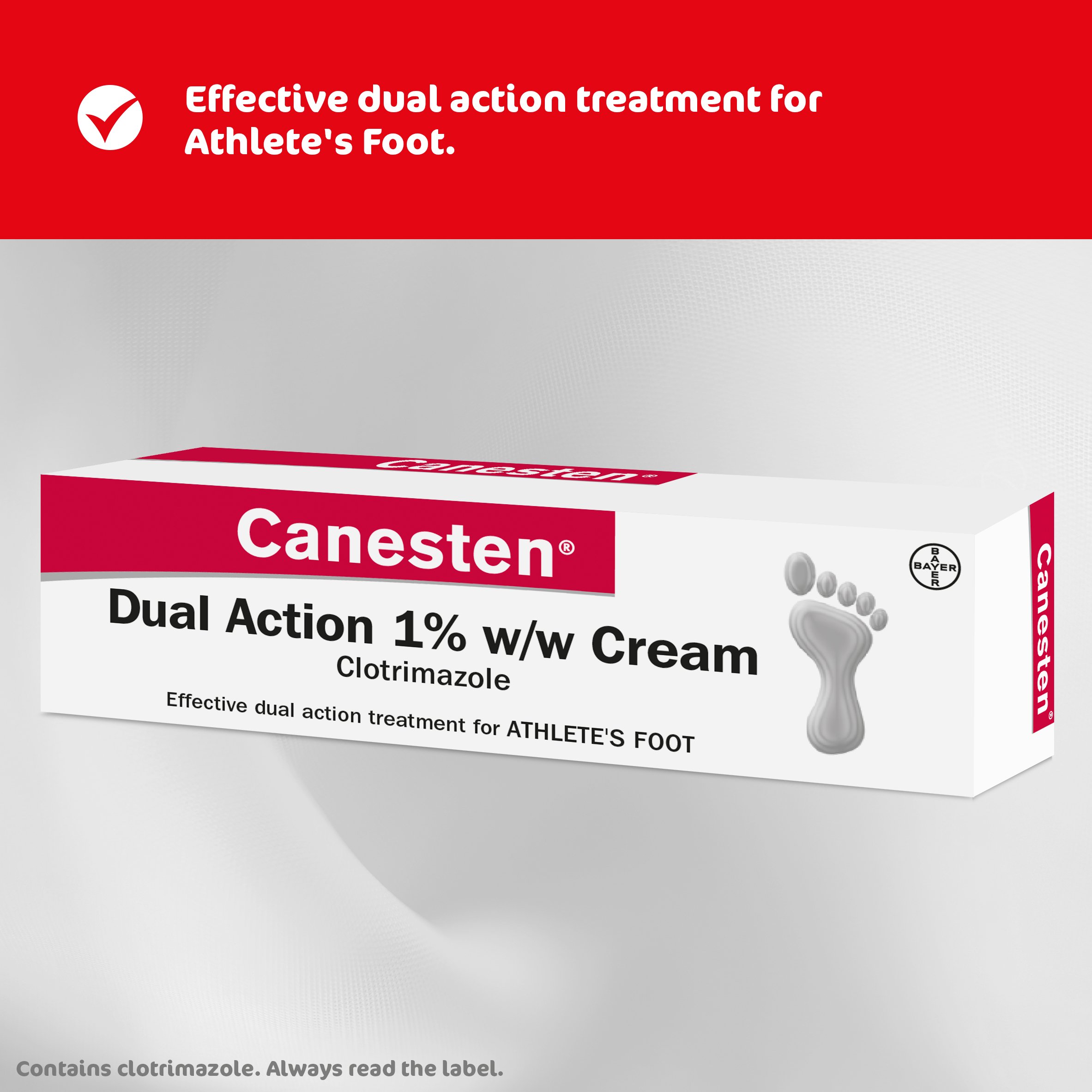 Canesten Athletes Foot Cream, Dual Action, Clotrimazole, Antifungal