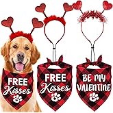 STMK 4 Pack Valentine’s Day Dog Costumes, Holiday Valentines Dog Outfits Bandanas Heart Headbands for Small Medium Large Dogs (Red, Free Kisses & Be My Valentine)
