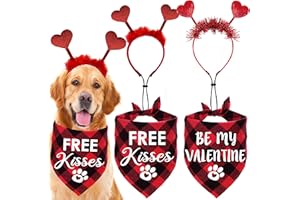 STMK 4 Pack Valentine’s Day Dog Costumes, Holiday Valentines Dog Outfits Bandanas Heart Headbands for Small Medium Large Dogs (Red, Free Kisses & Be My Valentine)