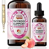 Well&Whole Thyroid Drops for Women – Iodine 150mcg with Selenium & Zinc – Liquid Metabolism & Energy Wellness Formula – Herbal Thyroid Nutrient Complex, Peach Flavor