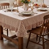 Gilprop Cotton Farmhouse Striped Ruffle Tablecloth, 60&times;120 Inch, Rectangle | Vintage Striped Design, Rectangle Table Cover, Country Rustic Kitchen Decor, Christmas Dining Party Use