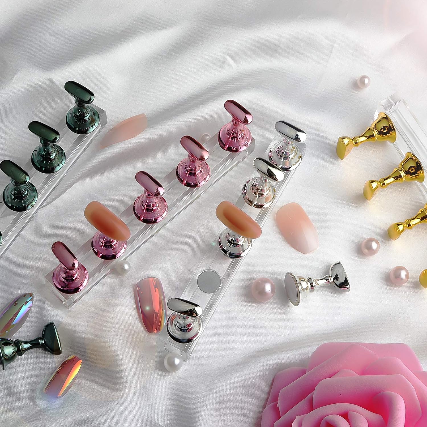 2 Sets Pink Nail Stand for Press on Nails Display, Magnetic Fake Nails Holder for Painting Nails Practices, Beginner Acrylic Nail Art Kit Accessories, Nail Salon Equipment and Decor : Beauty