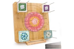 Iswabard Bamboo Crochet Blocking Board Handcrafted Knitting Blocking Mat for Knitting Crochet and Granny Squares, with 15 Stainless Steel Rod Pins (Bamboo-D 15'')