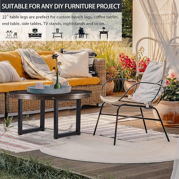 TAELAKENI 22 INCH METAL COFFEE TABLE LEGS BENCH LEGS, DOUBLE TRIANGLE