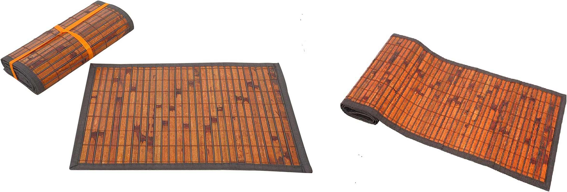 Bamboo Greens Dining Table Mats and Runner Set - Burnt Bamboo (Reversible)