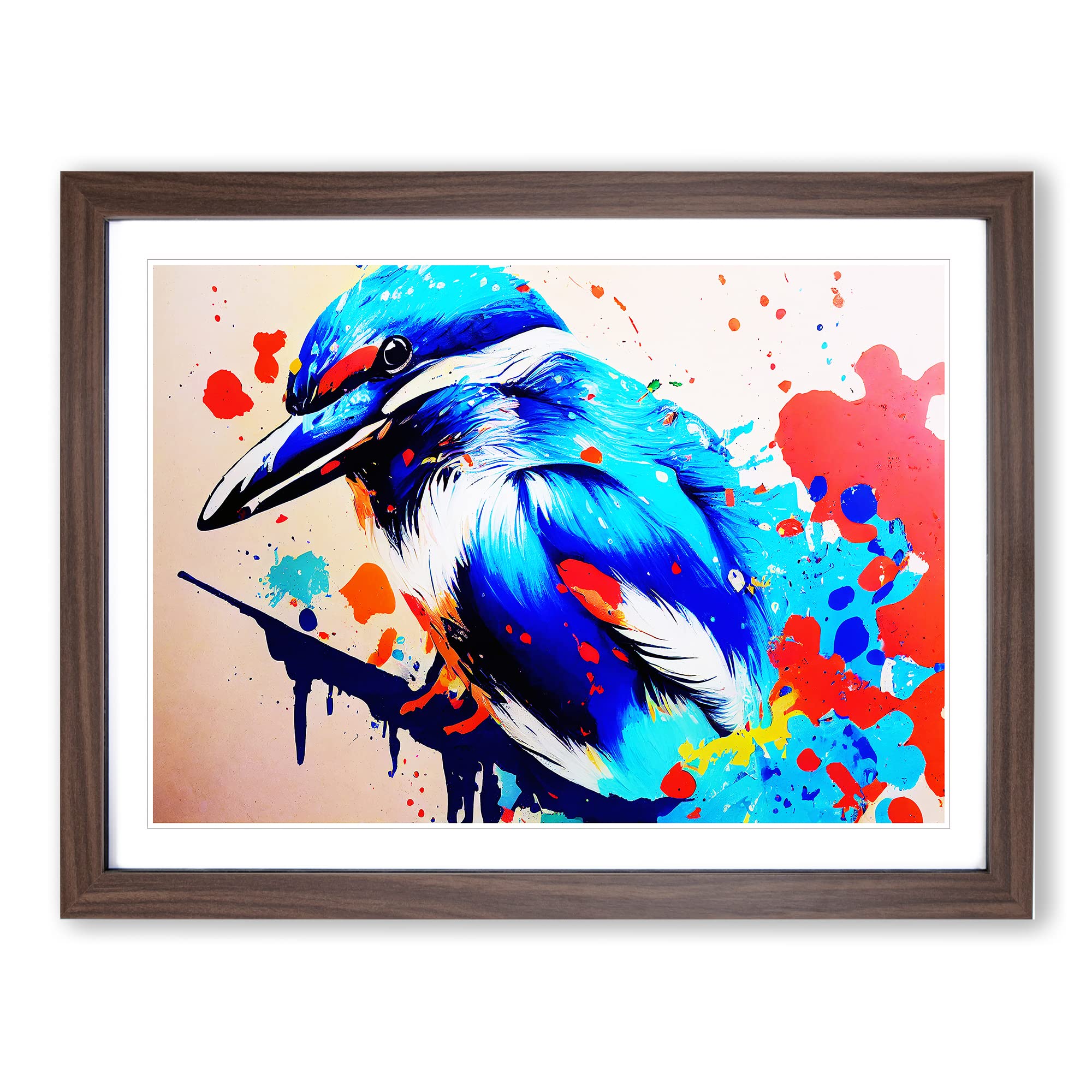 Kingfisher Bird Splashed Vol.3 Abstract Framed Print | A4 Walnut Framed Wall Art | Ready to Hang | Abstract Fantasy Picture | Living Room Bedroom Lounge Office
