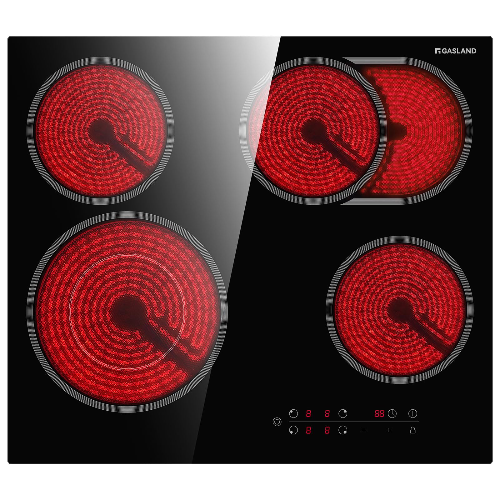 GASLAND CH604BF 60 cm Built-in Ceramic Hob, 4 Zones Electric Cooktop, 6600W Total Output, Ceramic Cooker with Dual & Oval Zone for Barbecue