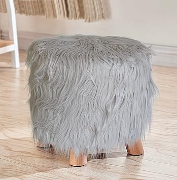 Footstool Pouffe Stool Faux Fur Vanity Stool for Living Room Drawing Room Balcony Bedroom Home Office(30 cm X 30 cm, Wood and Faux Fur) by TIED RIBBONS