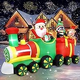 TCFUNDY Christmas Inflatable Train with Santa Claus, Reindeer, Penguin, Gift Boxes, Blow Up Xmas Yard Santa Train Decor with Built-in LED Lights, Christmas Outdoor Lawn Decorations for Garden, Party