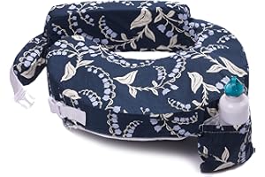 My Brest Friend Original Nursing Pillow Enhanced Ergonomics Essential Breastfeeding Pillow Support For Mom & Baby W/ Convenient Side Pocket, Double Straps & Slipcover, Navy Bluebells