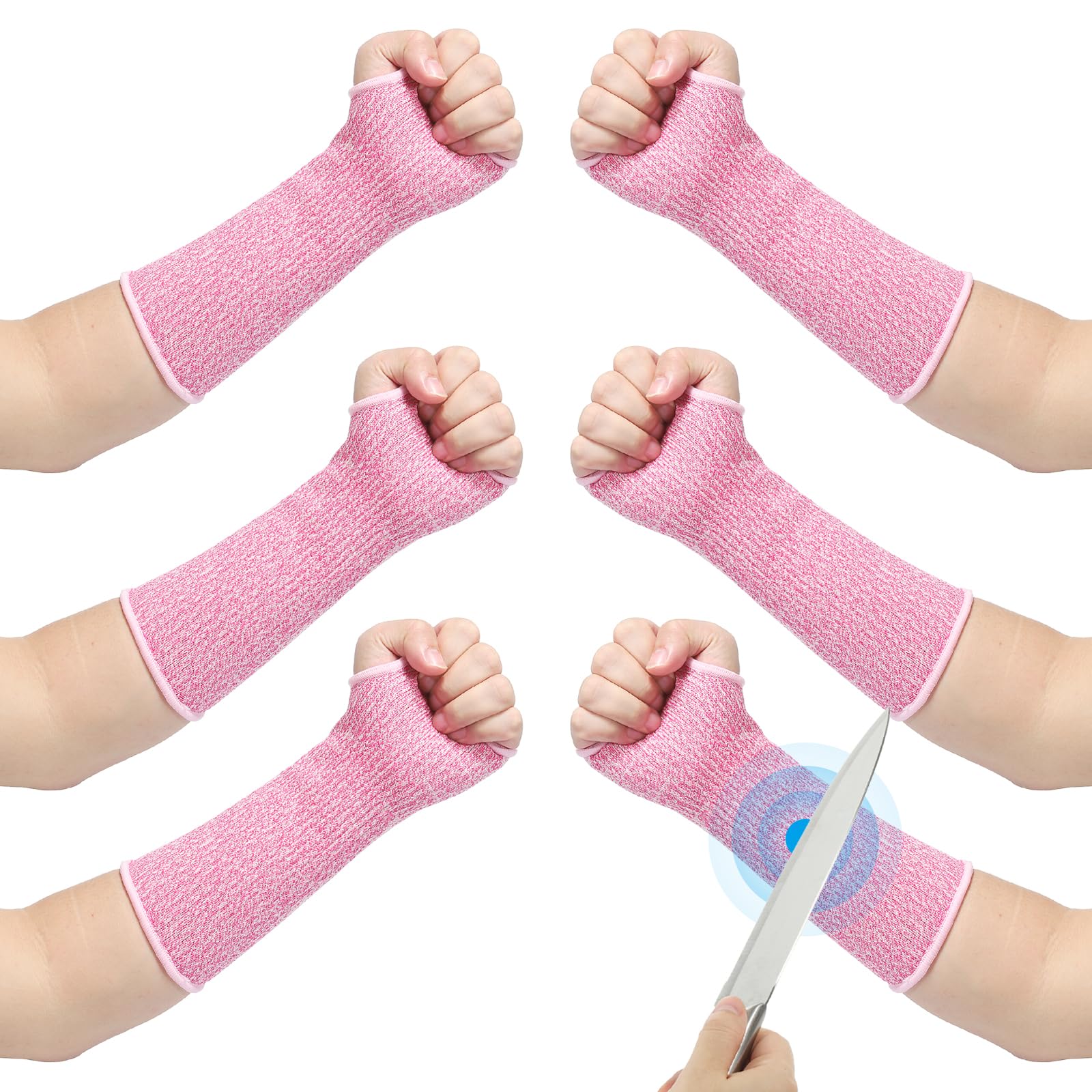 PATIKIL 14 Inch Cut Resistant Sleeve, 3Pairs Arm Safety Protectors Sleeves with Thumb Hole Level 5 Protection Forearm Guard Sleeves for Thin Skin and Bruising, M, Pink