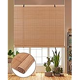 FoundGo Retro Bamboo Blinds 35" W x 64" H Bamboo Roman Shades Light Filtering Roll Up Blind Curtains for Windows Doorways Indoor Outdoor Brown