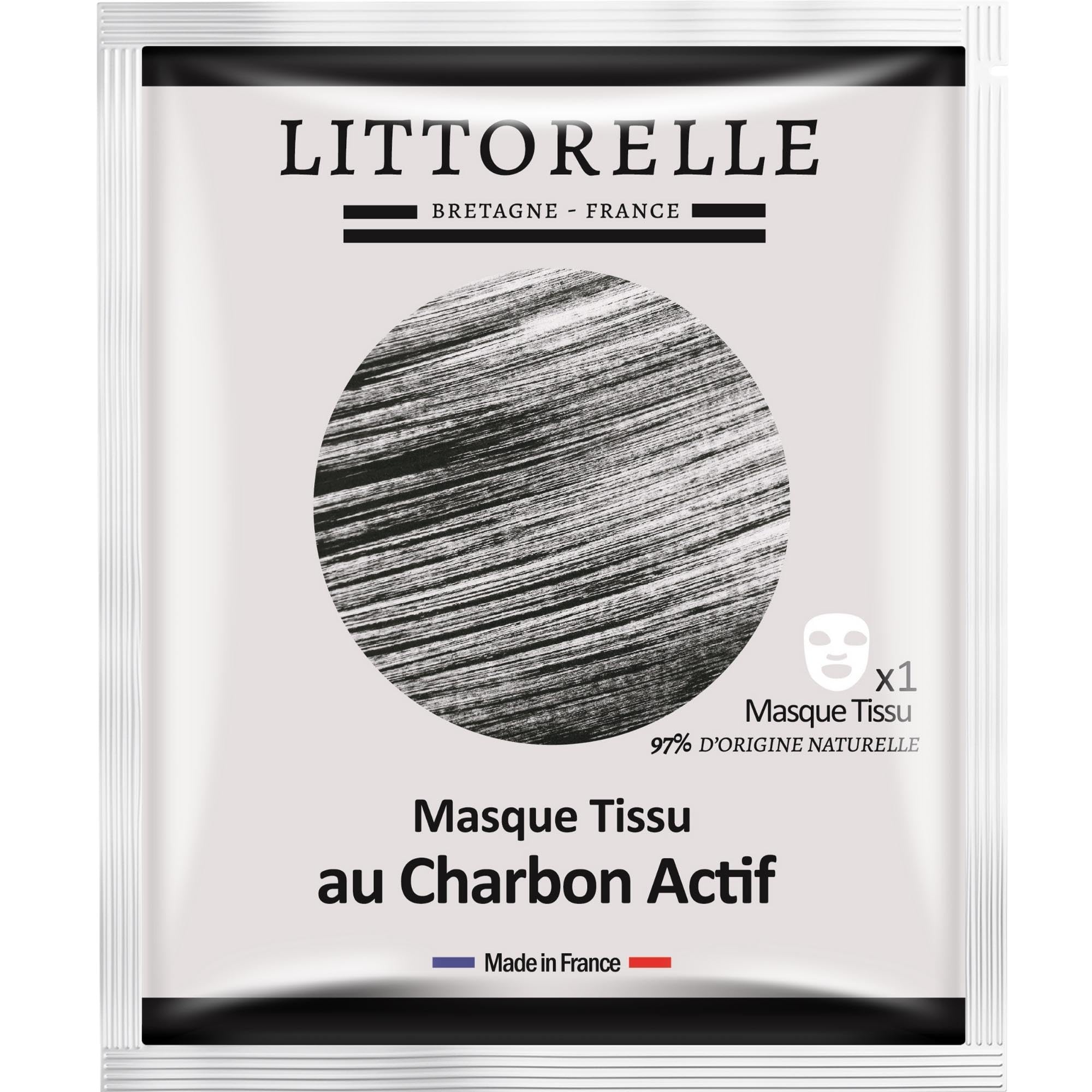 Littorelle – 5x Tissue Face Mask with Activated Charcoal and Nutrient-rich Serum – Made in France – Purifies and Detoxifies the Skin - Reduces Blackheads – Sheet Mask for Combination to Oily Skin