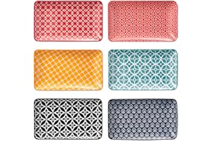 DOWAN 8" Ceramic Salad Plates Set of 6, Colorful Design for Salads, Appetizers & Desserts, Dishwasher, Microwave & Oven Safe 