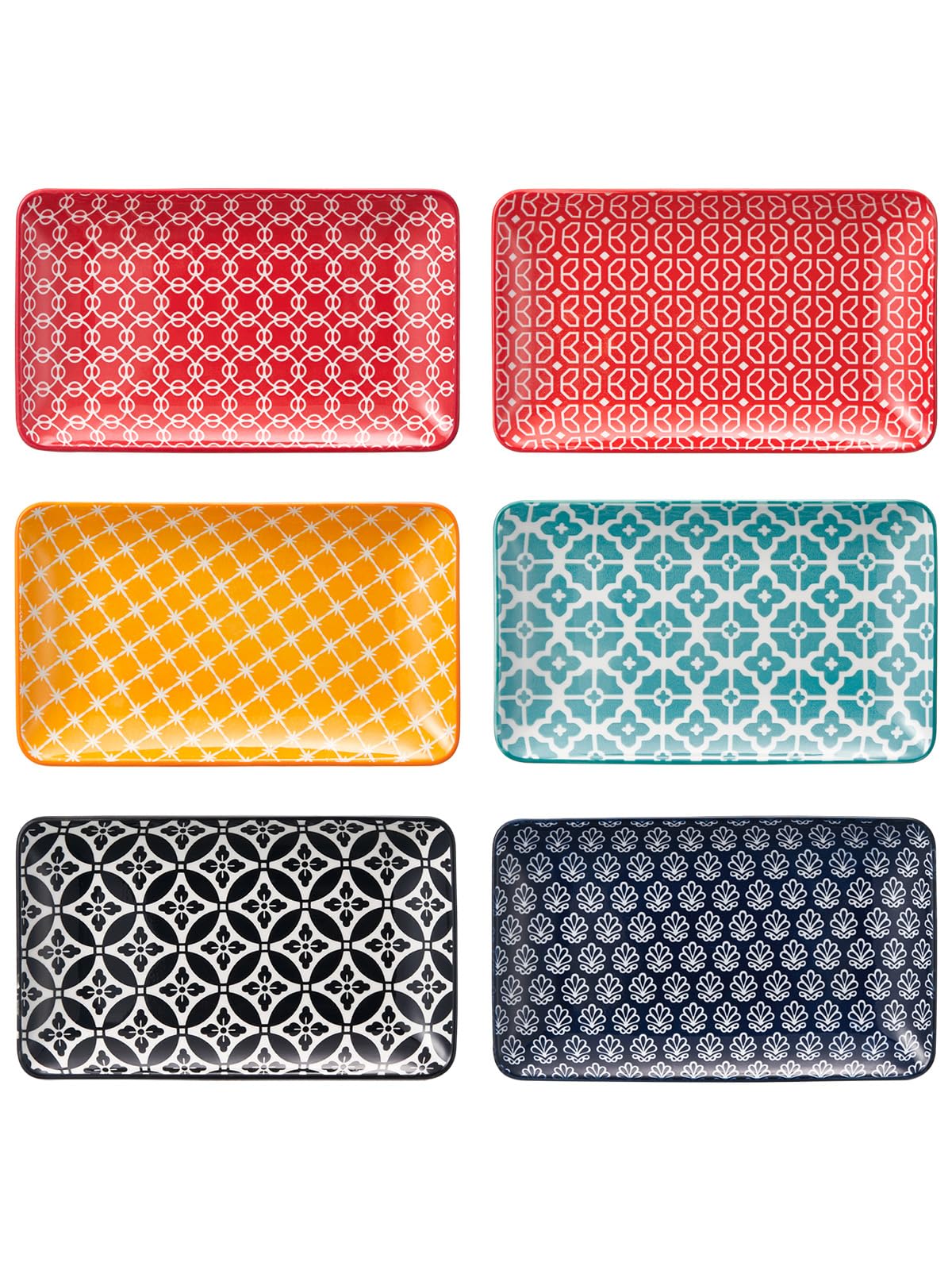DOWAN Serving Platter Set of 6 - New Bone China Dessert Plates 20.5cm/8" - Small Dinner Plates for Appetizer, Sushi, Fruit, Salad, Cake - Microwave/Oven/Fridge/Dishwasher Safe - Vibrant Colors