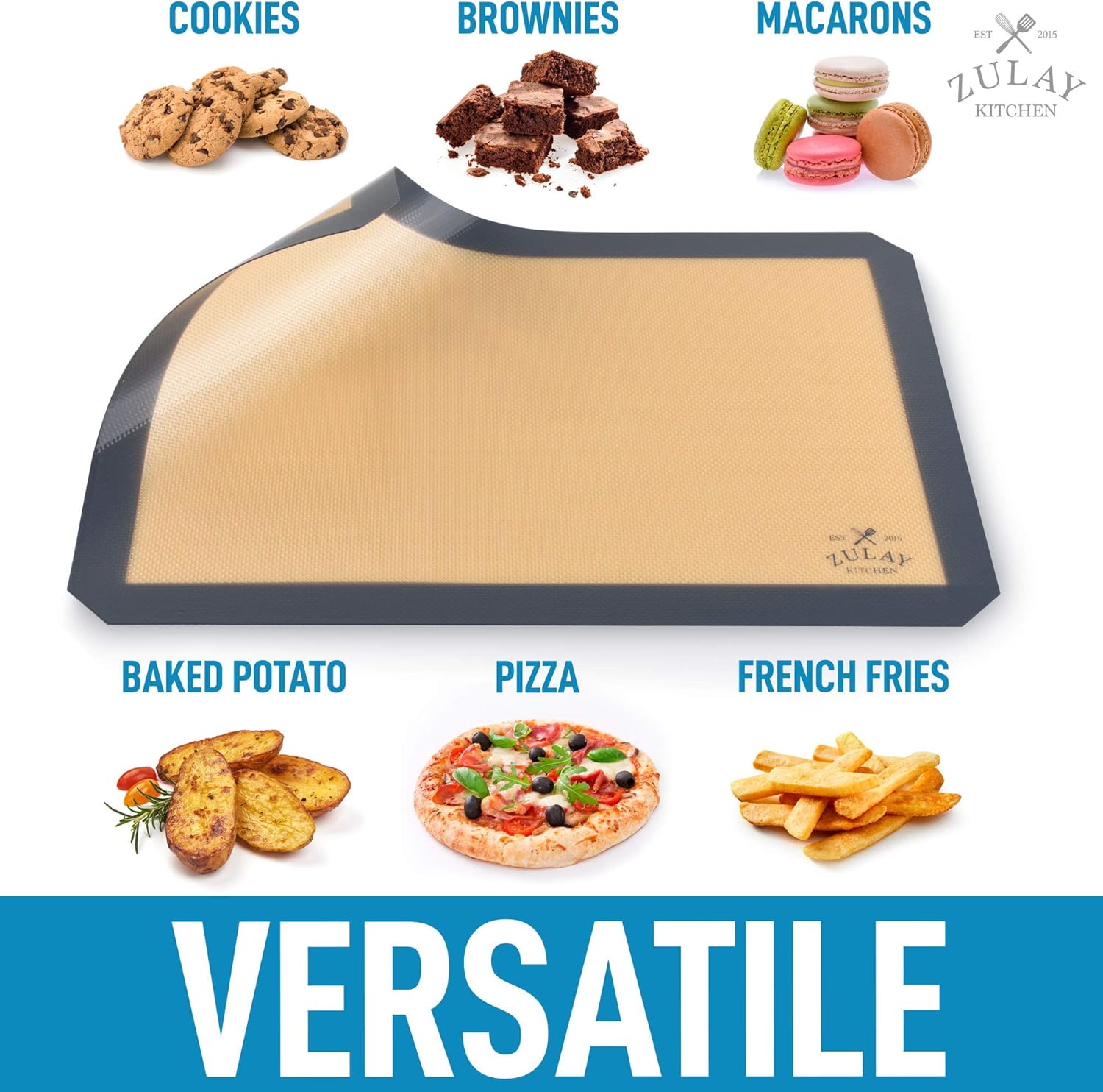 Zulay Kitchen (2 Pack) Silicone Baking Mat Sheet Set - Reusable Baking Mat Nonstick - Half Sheet Baking Mat For Oven (Size 16.5" x 11.6") - Dark Gray: Kitchen & Dining