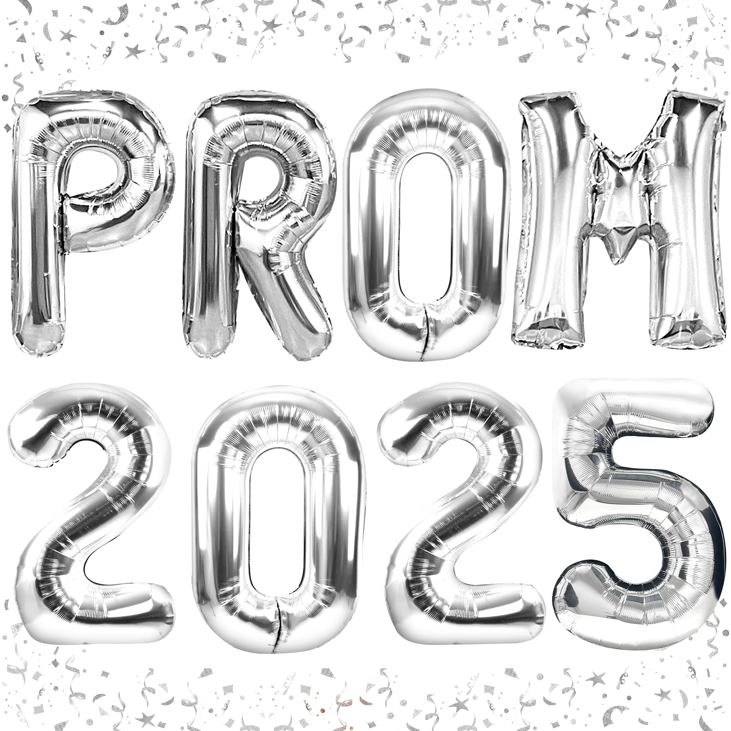 Photo 1 of algpty Prom 2025 Balloons Silver 40 Inch Giant - Prom 2025 Decorations Decor for Graduation Party Foil Mylar Balloons Banner Sign