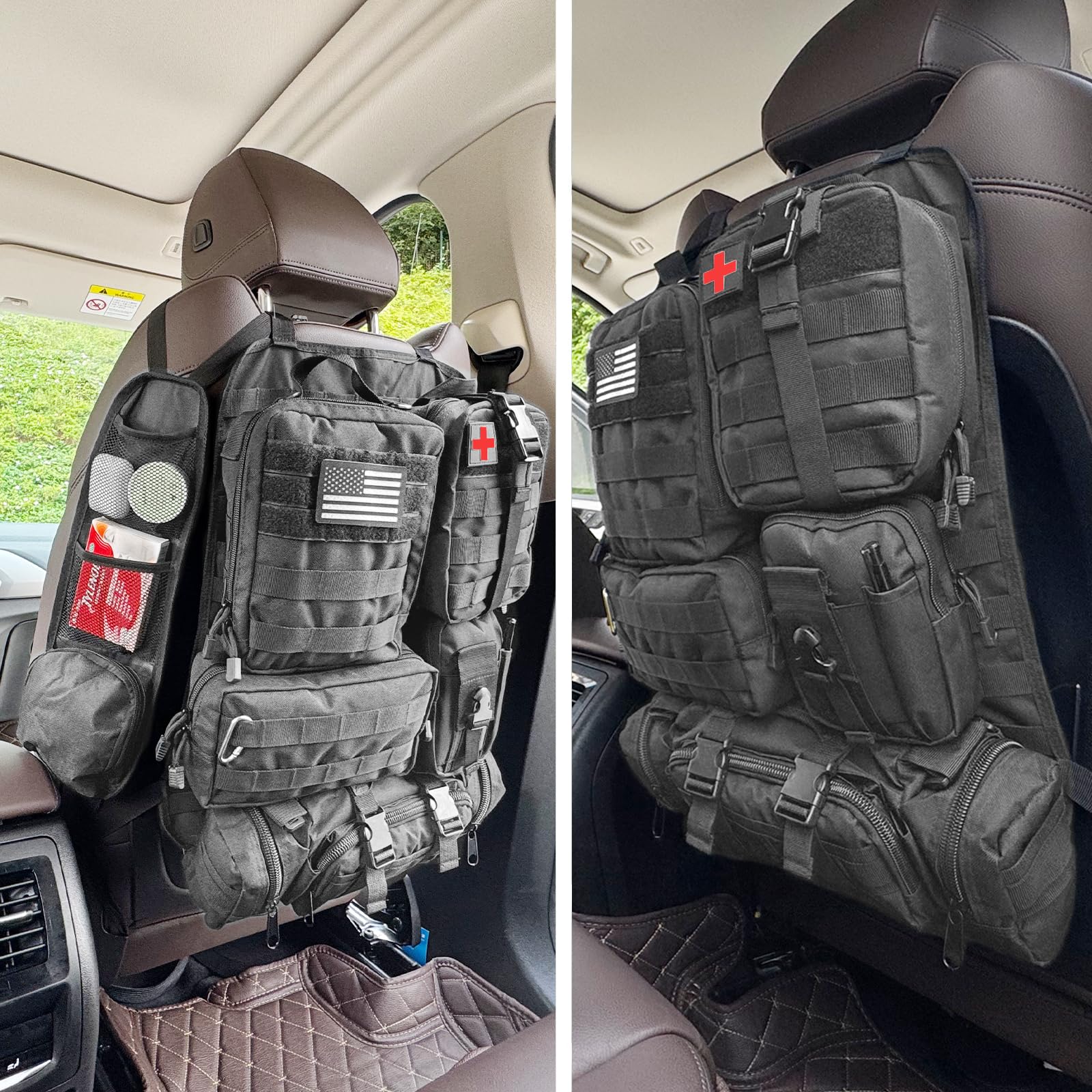 View 1 of 7 PACK Tactical Seat back organizer Truck organizer With 6 Detachable Pouches Universal For Car Truck Ford Jeep Military-Grade Thicker And Heavier Panels With Multi-functional Packs (7 PACK -BLACK)