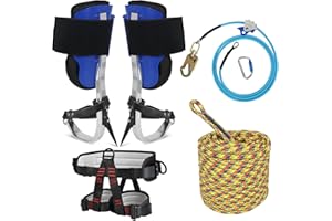 HSSZXFR Tree Climbing Spikes Kit for Tree Work, Tree Climbing Gear with Climbing Belt and 120FT Rope, Wire Core Flip Line Kit with Triple Lock Lanyard Adjuster, Arborist Equipment Set for Climbing