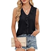 Blooming Jelly Women's V Neck Ruffle Sleeveless Business Casual Tank Top