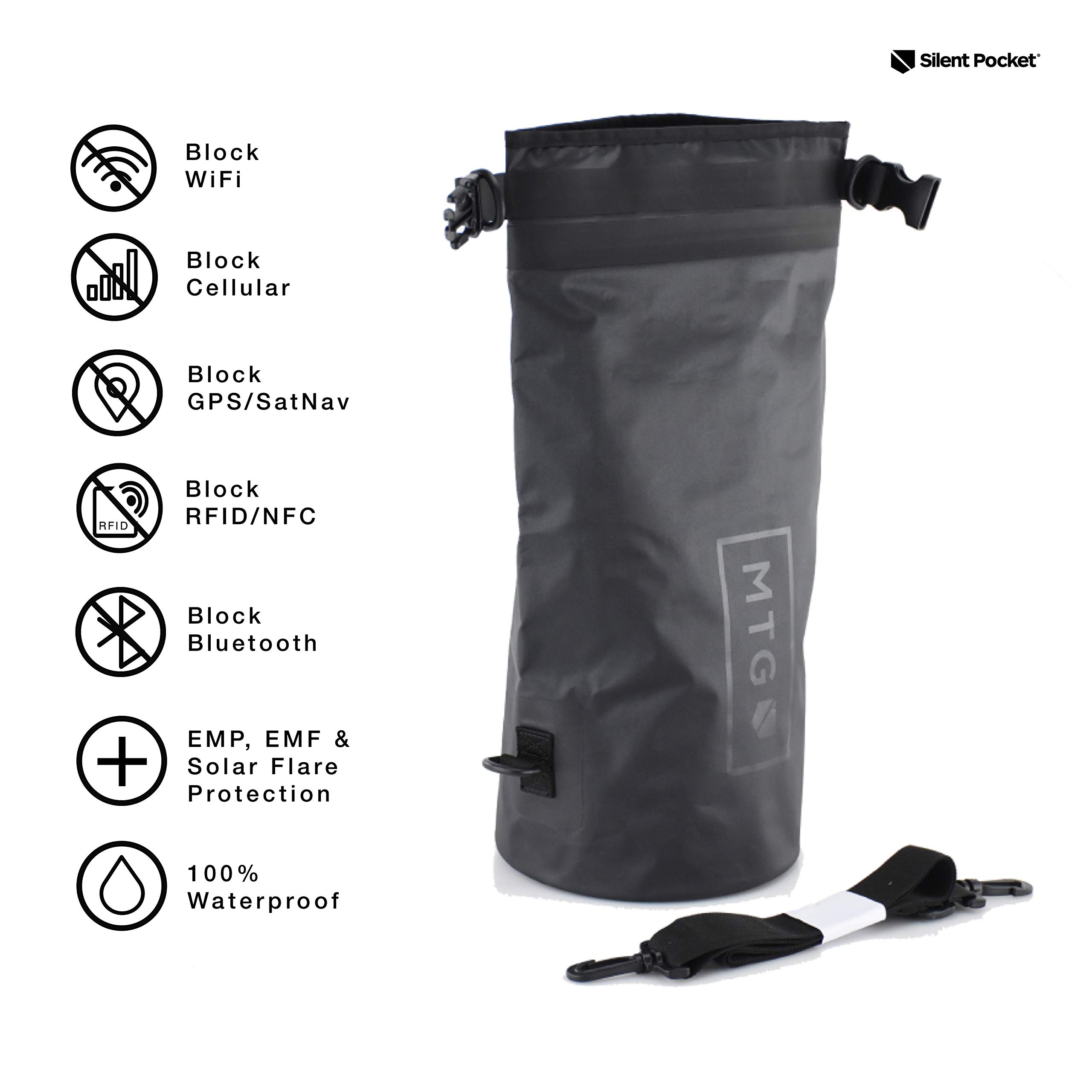 Silent Pocket Waterproof Faraday Dry Bag - Military-Grade Nylon 2.5 Liter Faraday Bag - RFID Signal 