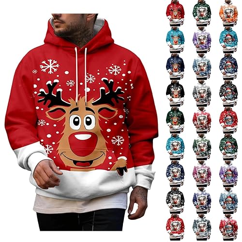 Nuaoxyeu funny t shirts for men Mens Christmas Jumper 2025 Christmas Costume 3d Printed Xmas Pullover Baggy Long Sleeve Casual Hooded Sweatshirt Funny Festive mens large jumper