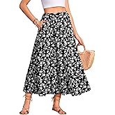 WeciBor Women's Floral Flowy Midi Skirts with Pockets, High Waisted A Line Tiered Long Skirts Beach Vacation Outfits