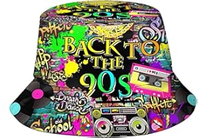 VOZUN Fashion Retro 80s 90s Bucket Hat for Men Women Packable Sun Cap Rave Party Outfit Accessories Fisherman Hat