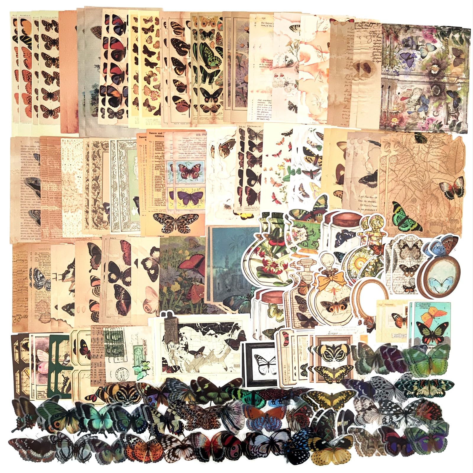 Photo 1 of 200PCS Vintage Scrapbooking Supplies Pack for Junk Journal Bullet Journals Planners Decoupage Paper Scrapbook Stickers Aesthetic Cottagecore Collage Craft Album (Butterflies)