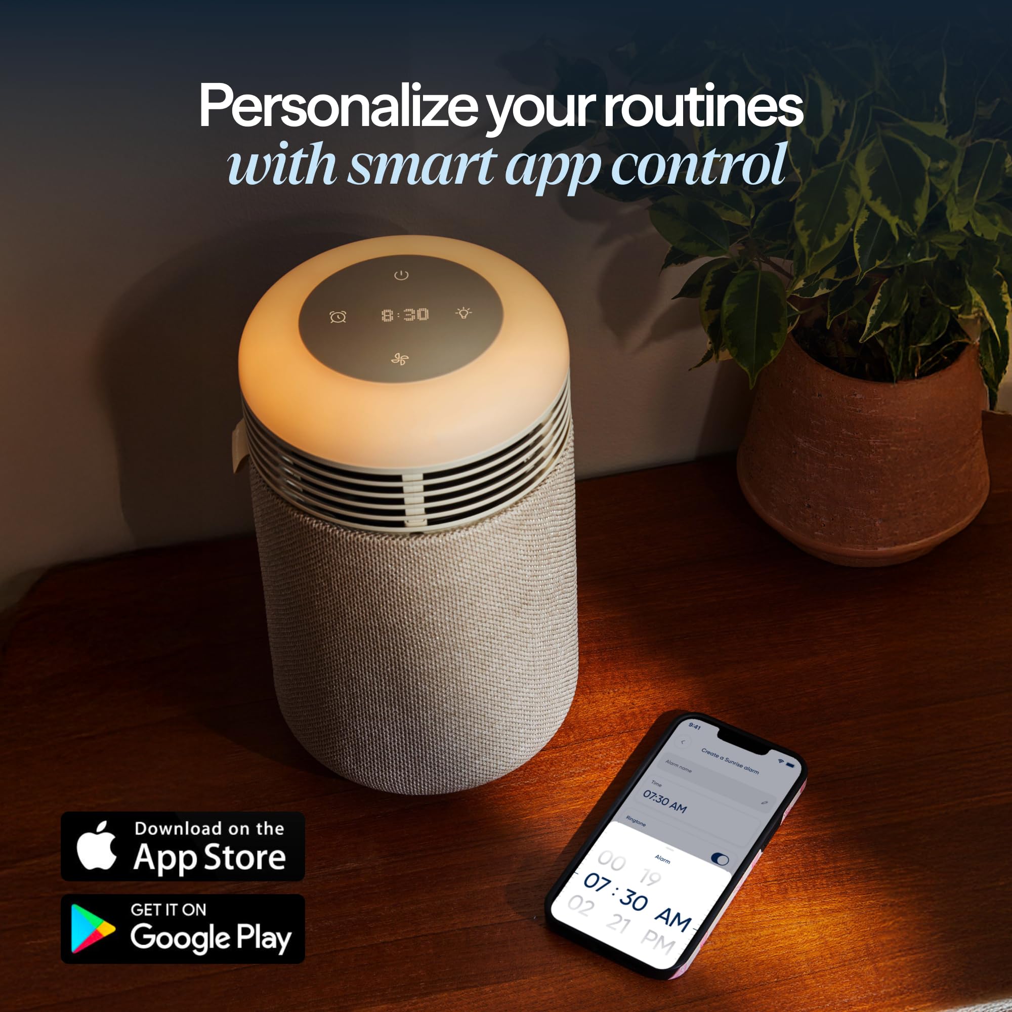 BLUEAIR Purifier for Bedroom - Mini Restful - Sunrise Clock with HEPASilent Filtration and Wake Up Light - Cleans Air and Supports Circadian Rhythm - USB-C and App Connectivity