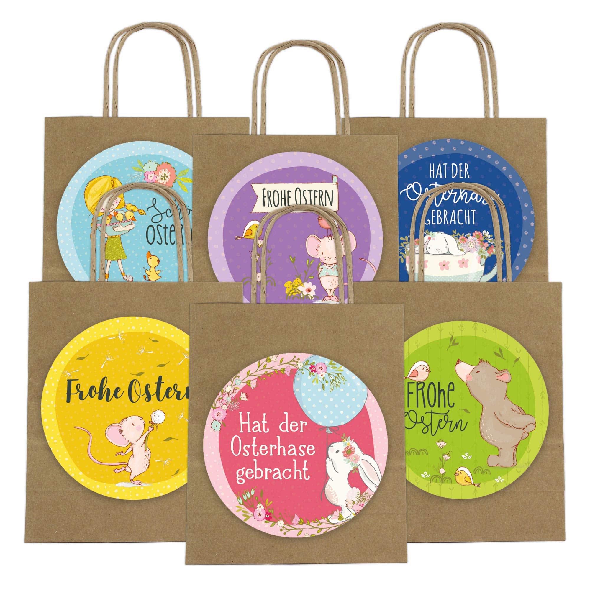 Papierdrachen 6 XXL Easter gift bags to decorate and fill - Creative Easter nest with 6 paper bags and XXL stickers (14cm) - Design